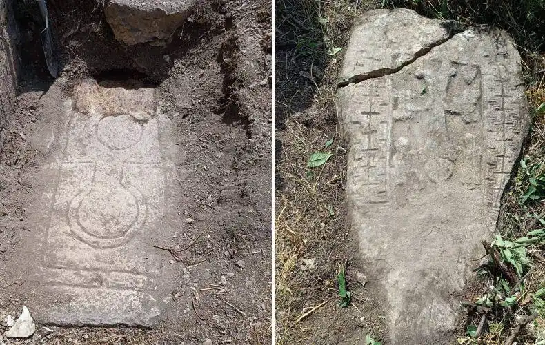 Արցախի վանական համալիրը մաքրելու ընթացքին բացայատուած են մէկ խաչքար եւ մէկ տապանաքար