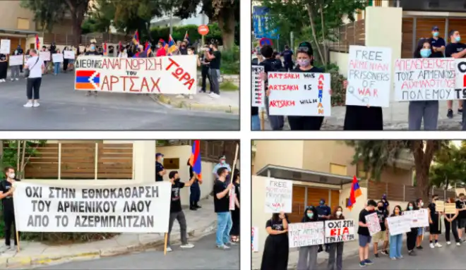 Յունաստանի ՀՅԴ երիտասարդութիւը պատնէշի վրայ. Բողոքի ցոյց Ատրպէյճանի դեսպանութեան դիմաց