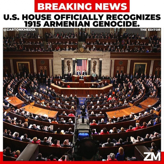 ԱՄՆ Ներկայացուցիչներու պալատը ճանչցաւ Հայոց ցեղասպանութիւնը