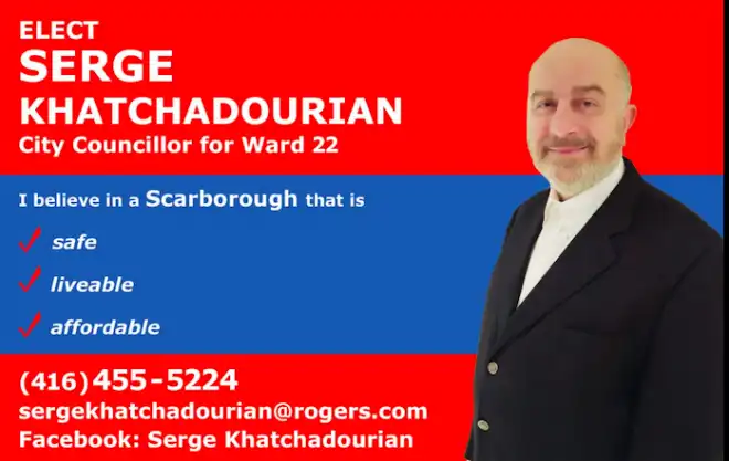 Թորոնթոհայ մեր հայրենակից Սերժ Խաչատուրեանը թեկնածու՝ քաղաքային խորհուրդի ընտրութիւններուն