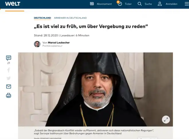 «Արցախեան պատերազմին ընթացքին Եւրոպան երկար ժամանակով  լռութիւն պահեց» Գերմանիոյ Թեմի Առաջնորդ