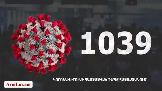 Հայաստանի մէջ «Քորոնա» Ժահրով վարակուած անձերու հաստատուած թիւը հասաւ 1039-ի
