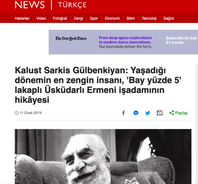 «Իր ժամանակի  ամենահարուստ,  սկիւտարցի  հայ գործարարը»   BBC Turk-ի անդրադարձը ՝ Գալուստ Կիւլպէնկեանի մասին